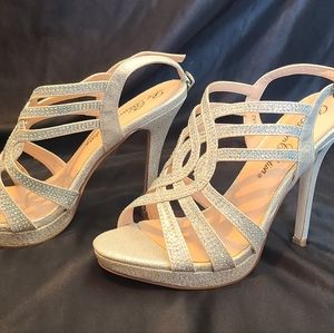 Wedding heels, silver sparkle, heels, size 6